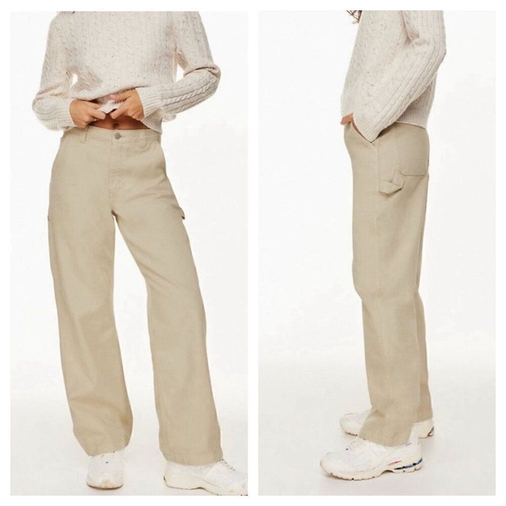 Aritzia TNA Greenwich High Waisted Carpenter Pants Twill Khaki Beige Women's 4